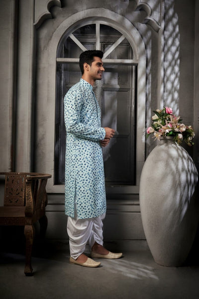 Turquoise Blue Cotton Print Kurta