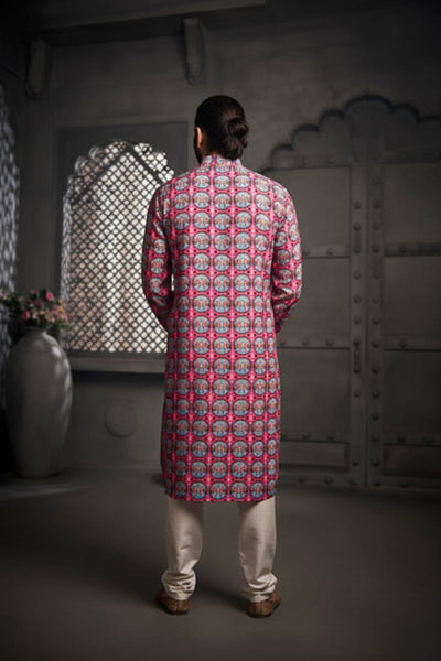 Dark Pink Elephant Cotton Print Kurta