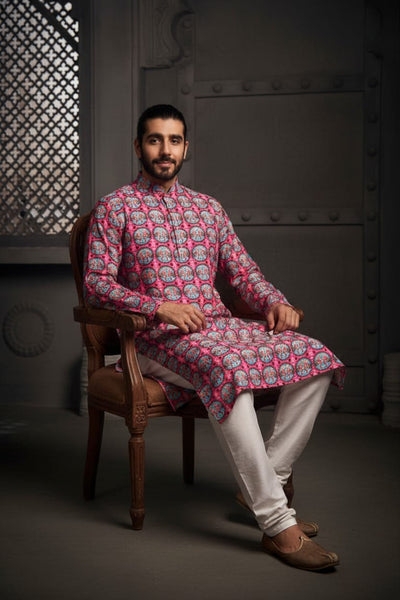 Dark Pink Elephant Cotton Print Kurta