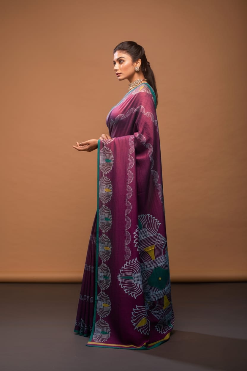 Auspicious Lotus Satin Print Saree