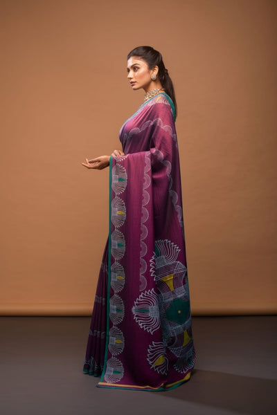 Auspicious Lotus Satin Print Saree