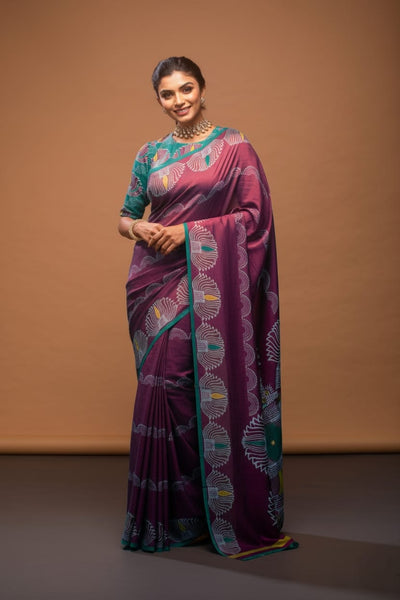 Auspicious Lotus Satin Print Saree