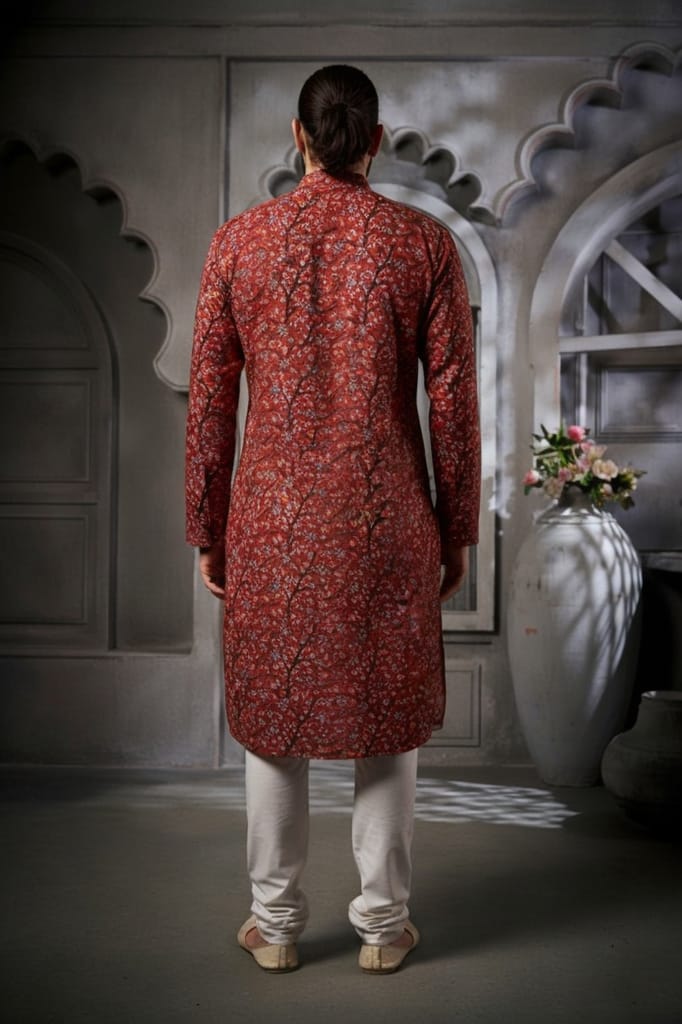 Brown Floral Cotton Print Kurta