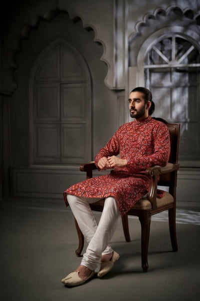 Brown Floral Cotton Print Kurta