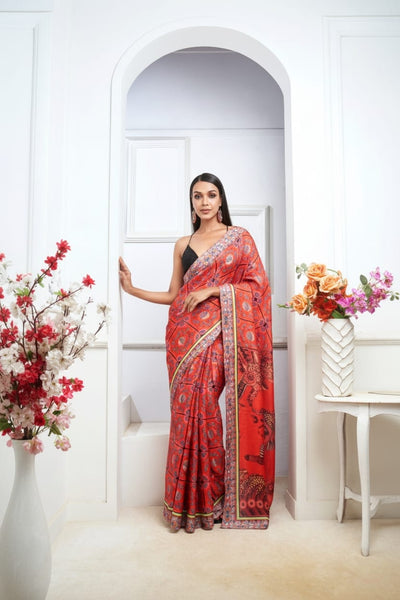 Jaguar and Zebra Artistry Georgette Print Saree
