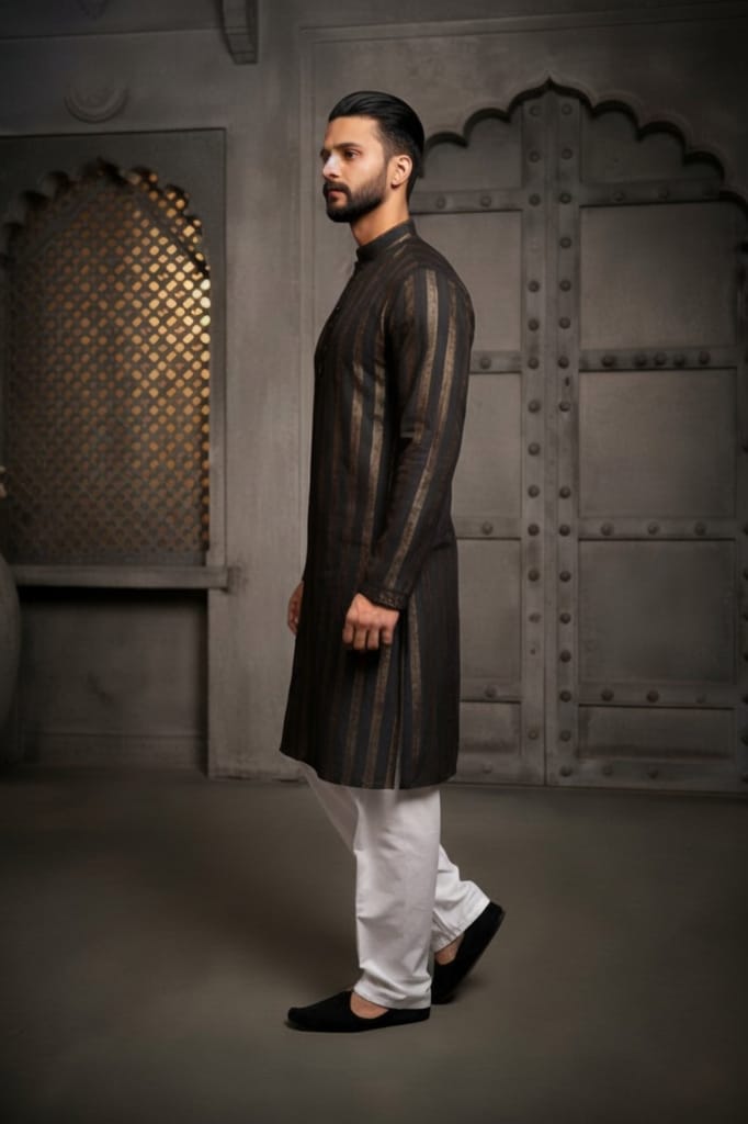 Black Stripes Cotton Weave Kurta