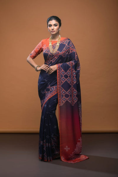 Fiery Amethyst Satin Print Saree
