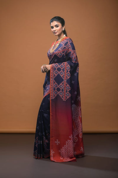 Fiery Amethyst Satin Print Saree