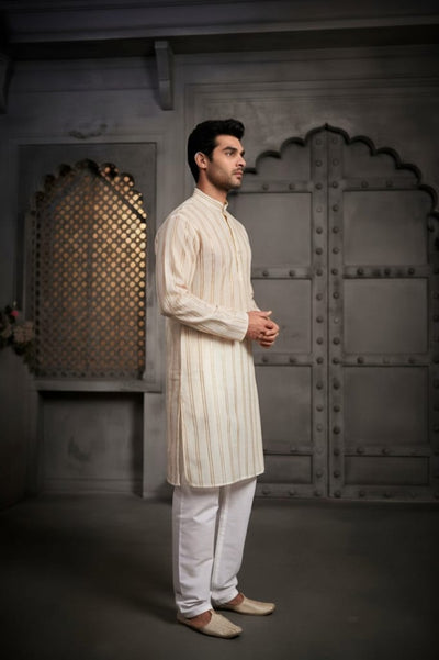 White Stripes Cotton Weave Kurta