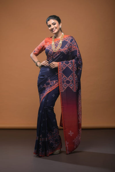 Fiery Amethyst Satin Print Saree