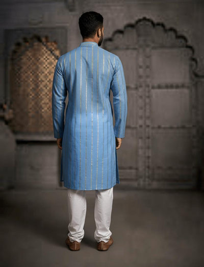 Light Blue Stripes Cotton Weave Kurta