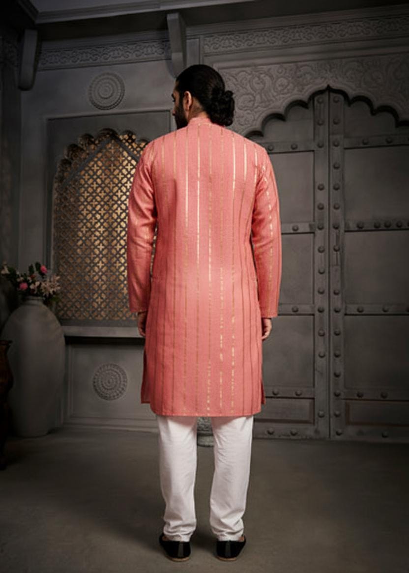 Peach Stripes Cotton Weave Kurta
