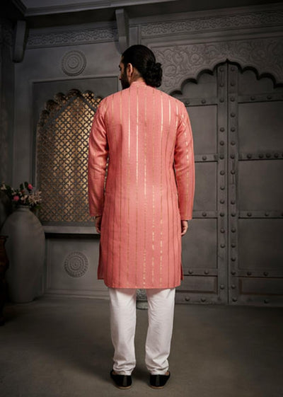 Peach Stripes Cotton Weave Kurta