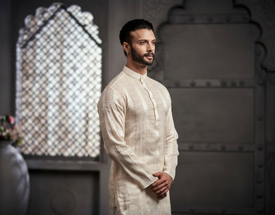 Classic White Cotton Weave Kurta