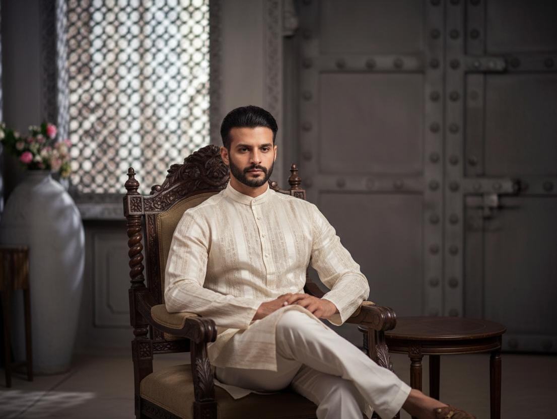 Classic White Cotton Weave Kurta
