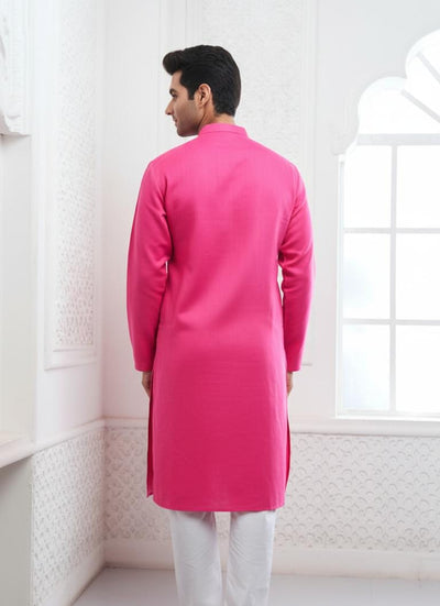 Pink Ganesha Embroidery Linen Kurta
