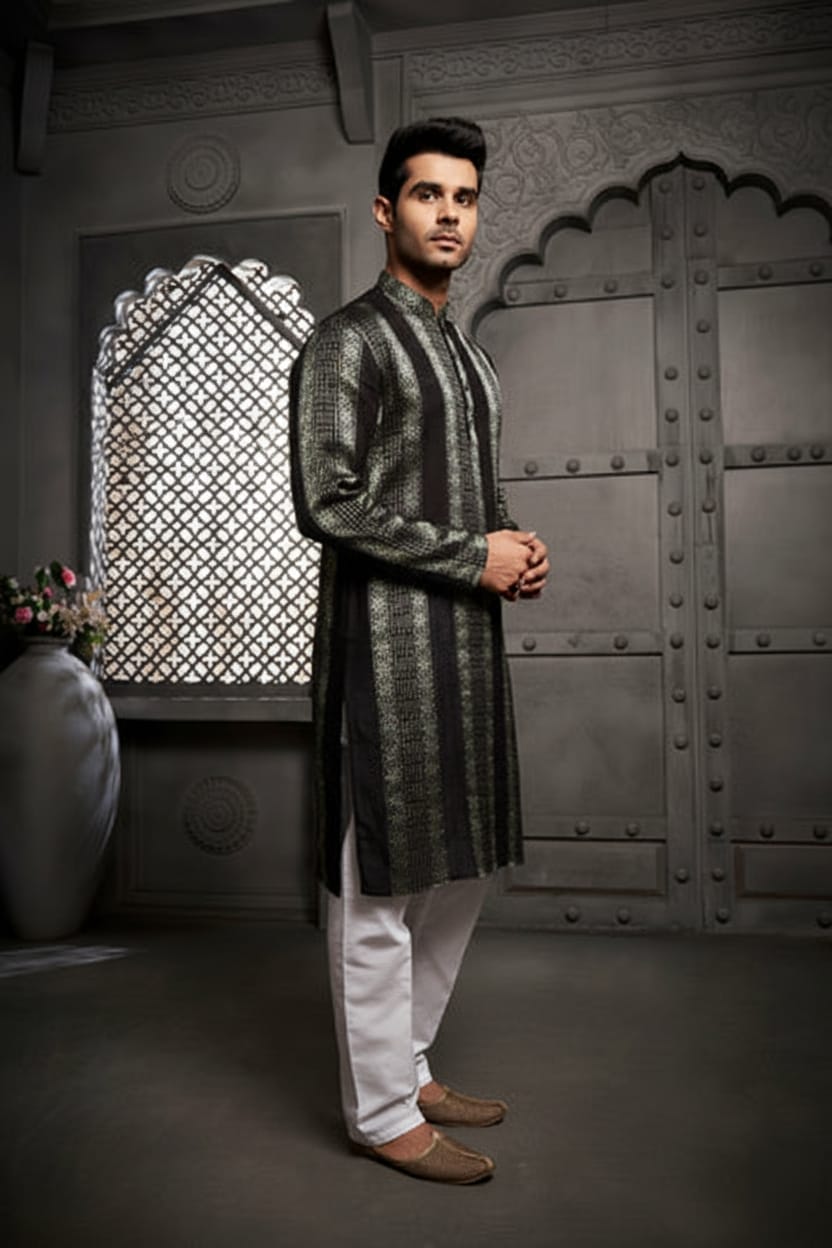 Classic Black Cotton Weave Kurta