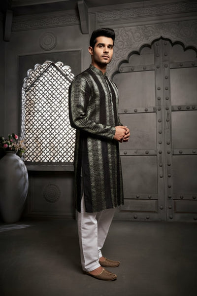 Classic Black Cotton Weave Kurta