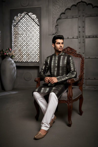 Classic Black Cotton Weave Kurta