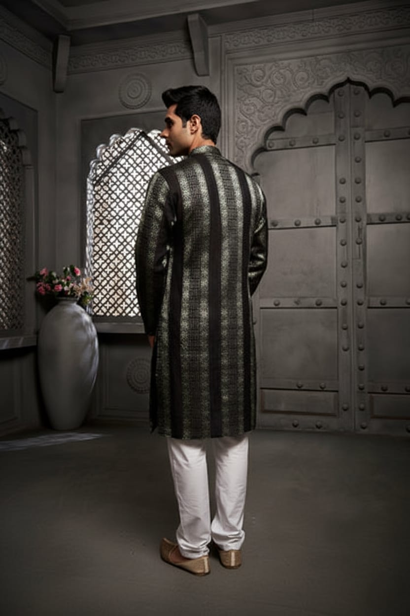 Classic Black Cotton Weave Kurta