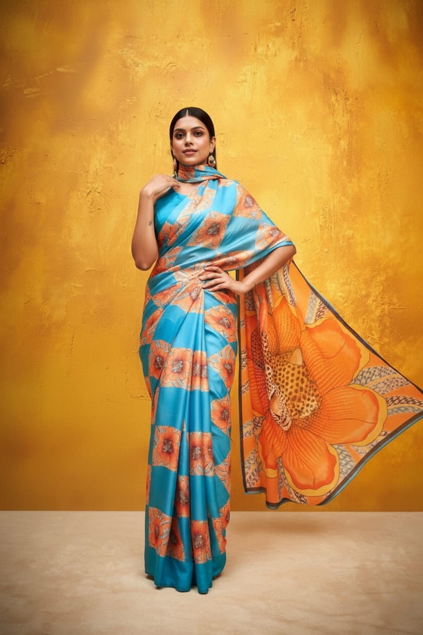 Feisty Jaguar Georgette Print Saree