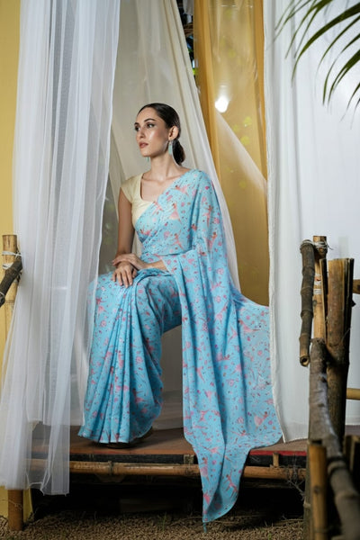 Lost in the Ballet Georgette Print Saree