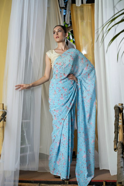Lost in the Ballet Georgette Print Saree
