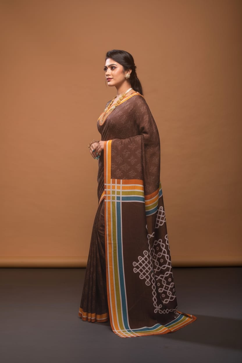 Earthy Elegance Satin Print Saree