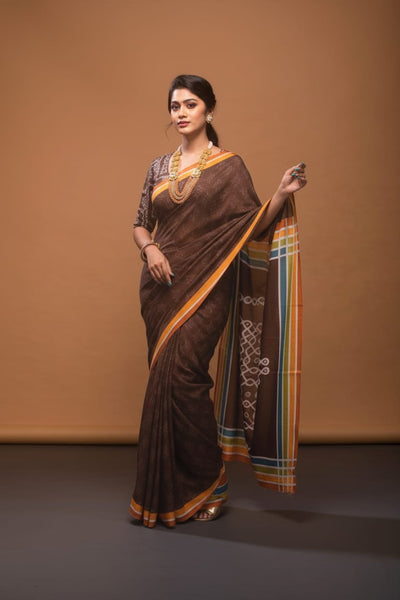 Earthy Elegance Satin Print Saree