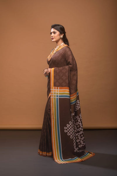 Earthy Elegance Satin Print Saree