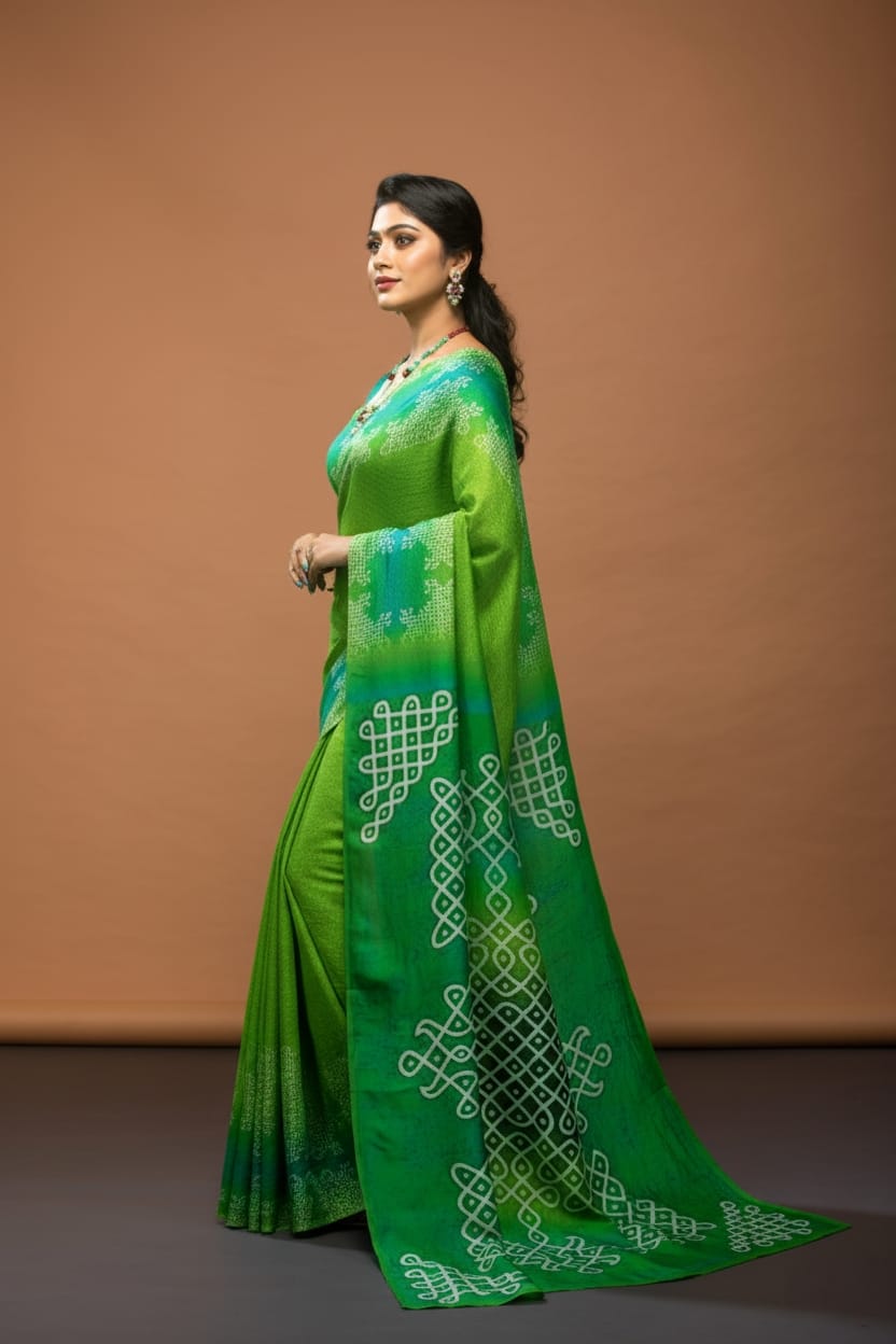 Emerald Sky Satin Print Saree