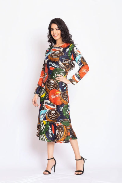 Frizz Satin Print Dress