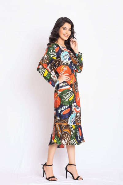 Frizz Satin Print Dress