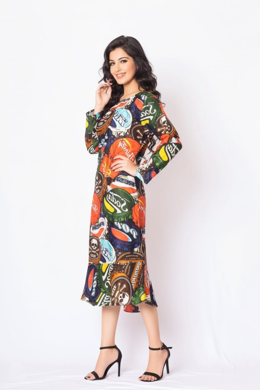 Frizz Satin Print Dress