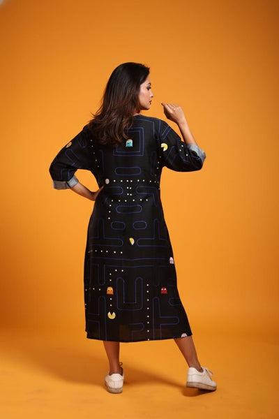 Pac Man Satin Print Dress