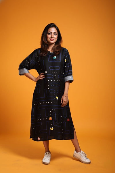 Pac Man Satin Print Dress