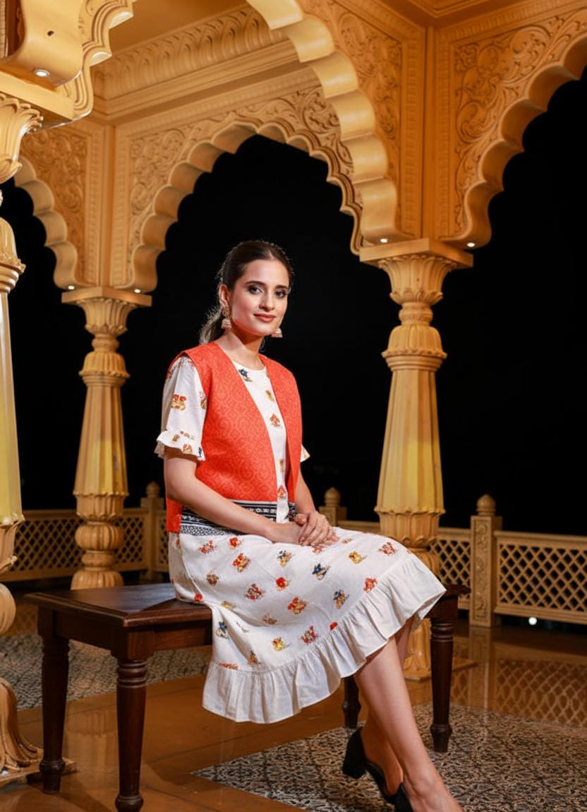 Srishti Cotton Print Bundi Jacket