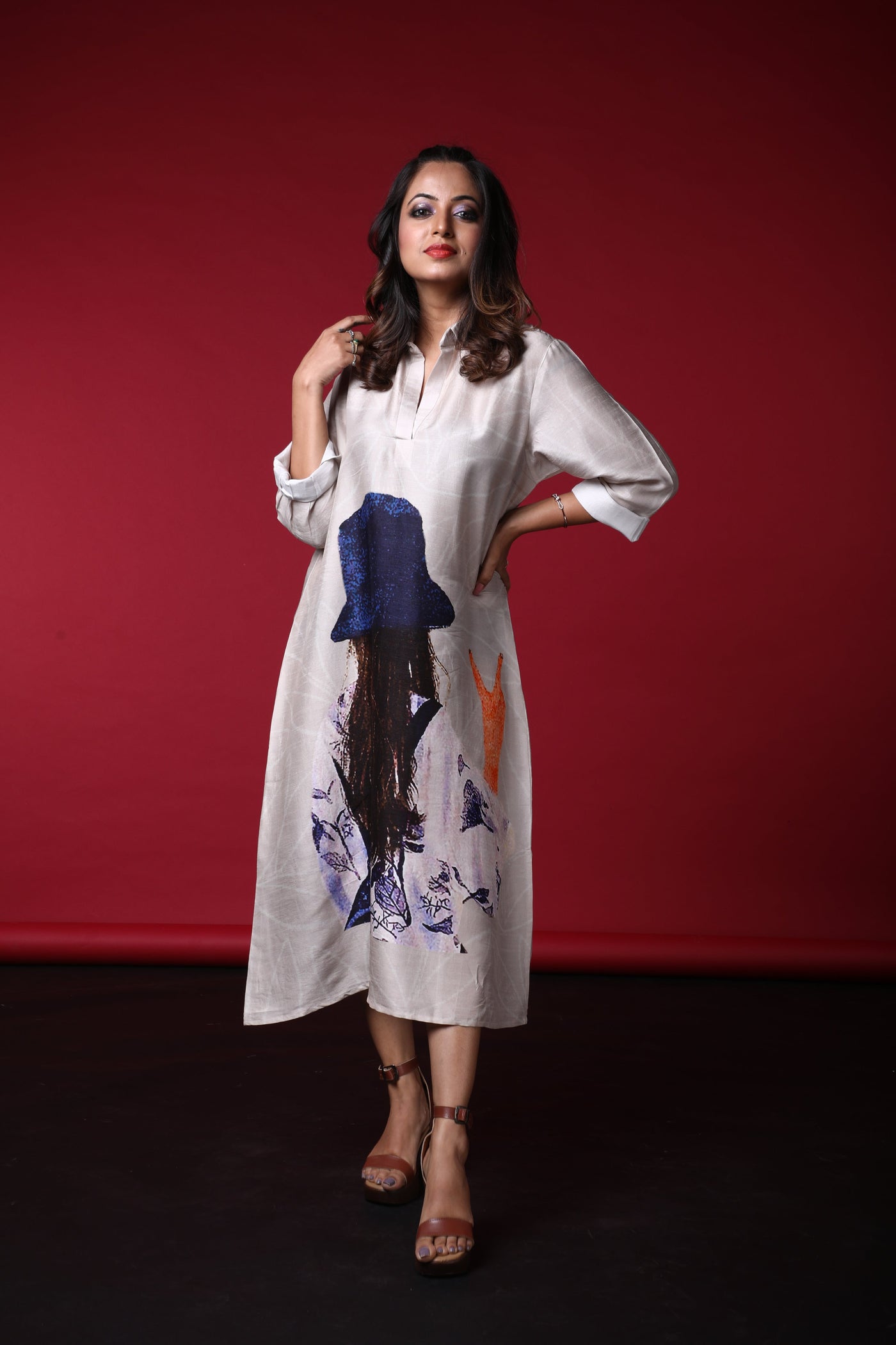 Nira Satin Print Dress