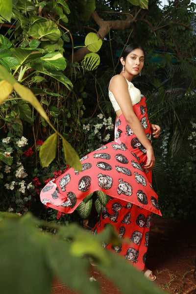 Retro Red Georgette Print Saree